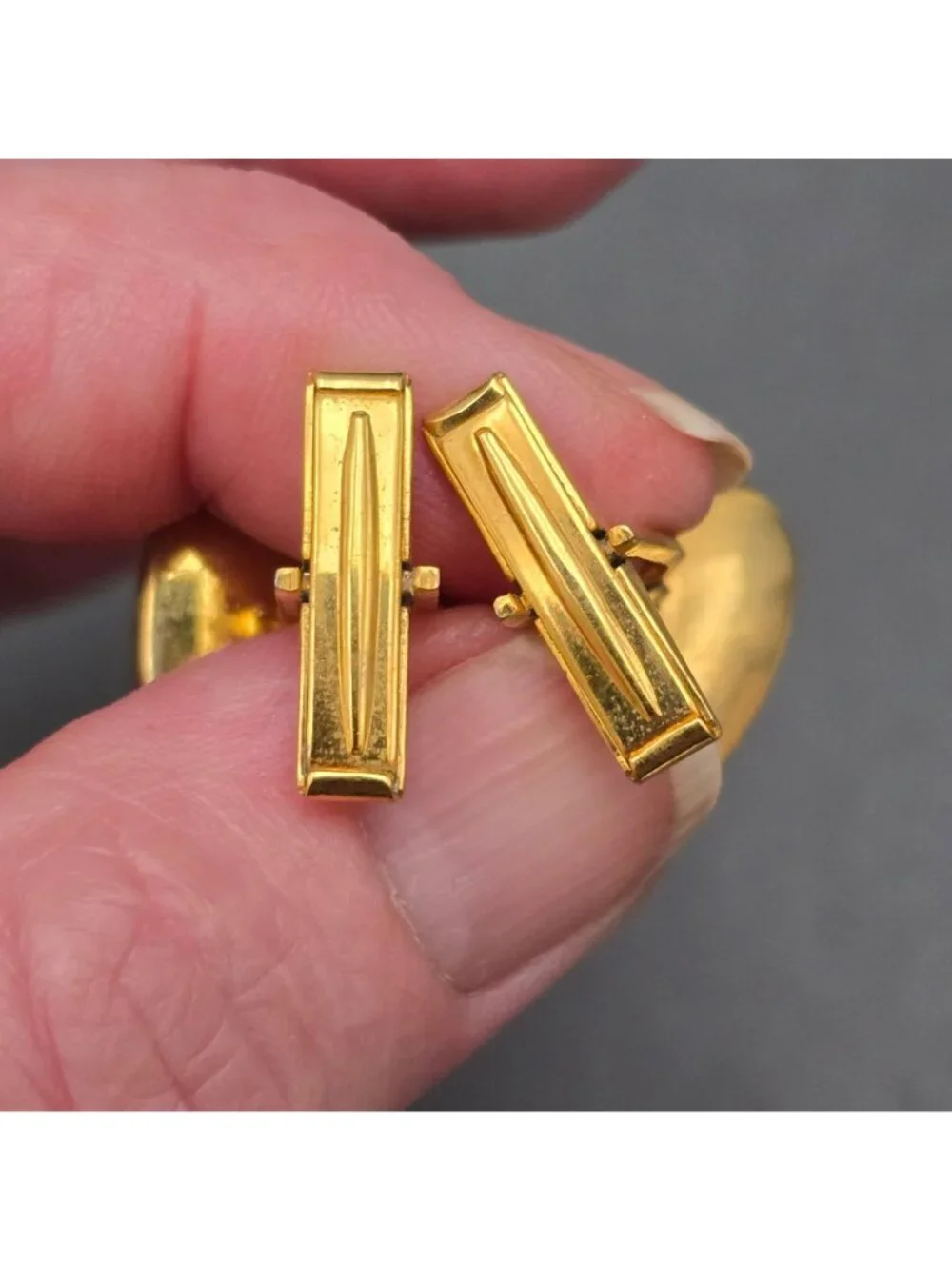 ​Vintage Spanish Damascene Conquistador Cufflinks 24K Gold Inlay Pewter Toledo
